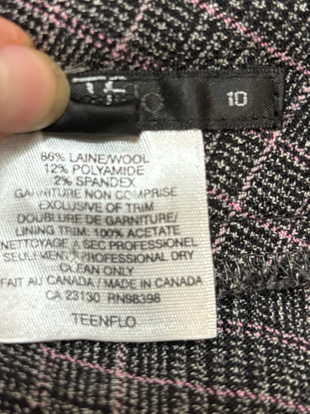 Teenflo Wool Plaid Wide-Leg Dress Pants Size 10 Black Grey Pink - Picture 16 of 16